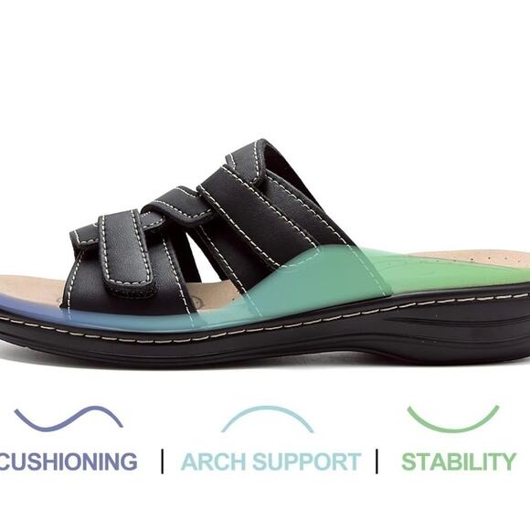 Sandals for Women Orthotic Slides Adjustable Hook and Loop Flat Slide - Picture 5 of 6